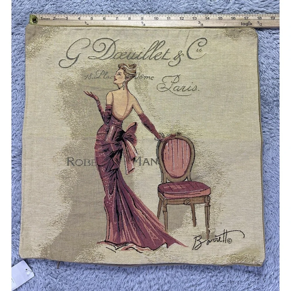 Vintage Chad Barrett‎ Couture Fashion Paris Woven Tapestry Pillow Cover Pink